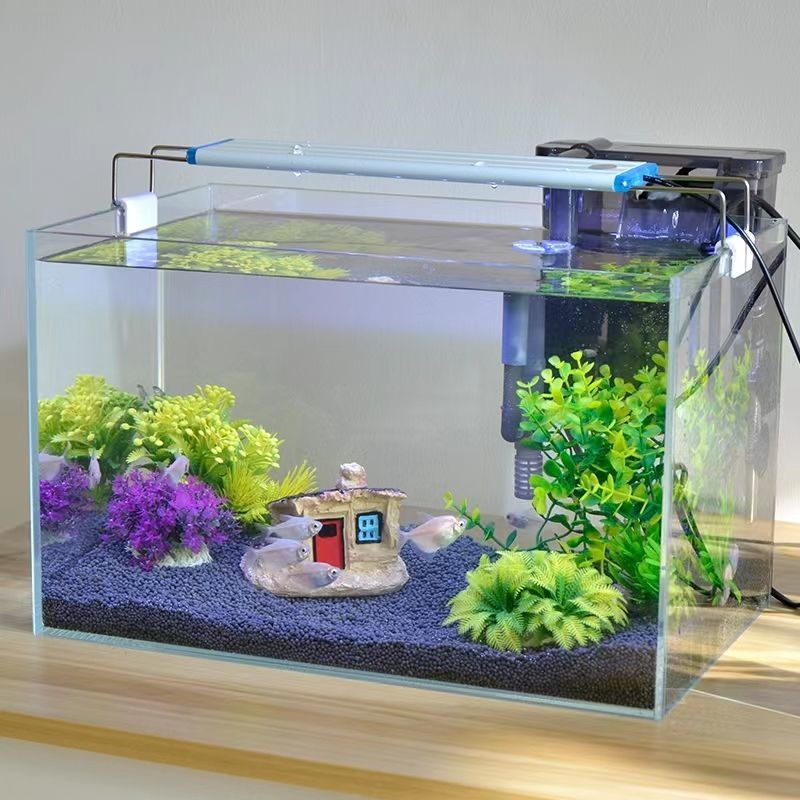 Bể cá siêu trắng bể thủy tinh để bàn phòng khách bể rùa cá vàng douyu nhỏ sinh thái bể nuôi cá lười 