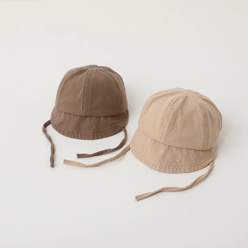Nón Vành Cotton Mềm Mại Màu Trơn Chống Gió Có Dây Thừng Kiểu Hàn Quốc Cho Bé