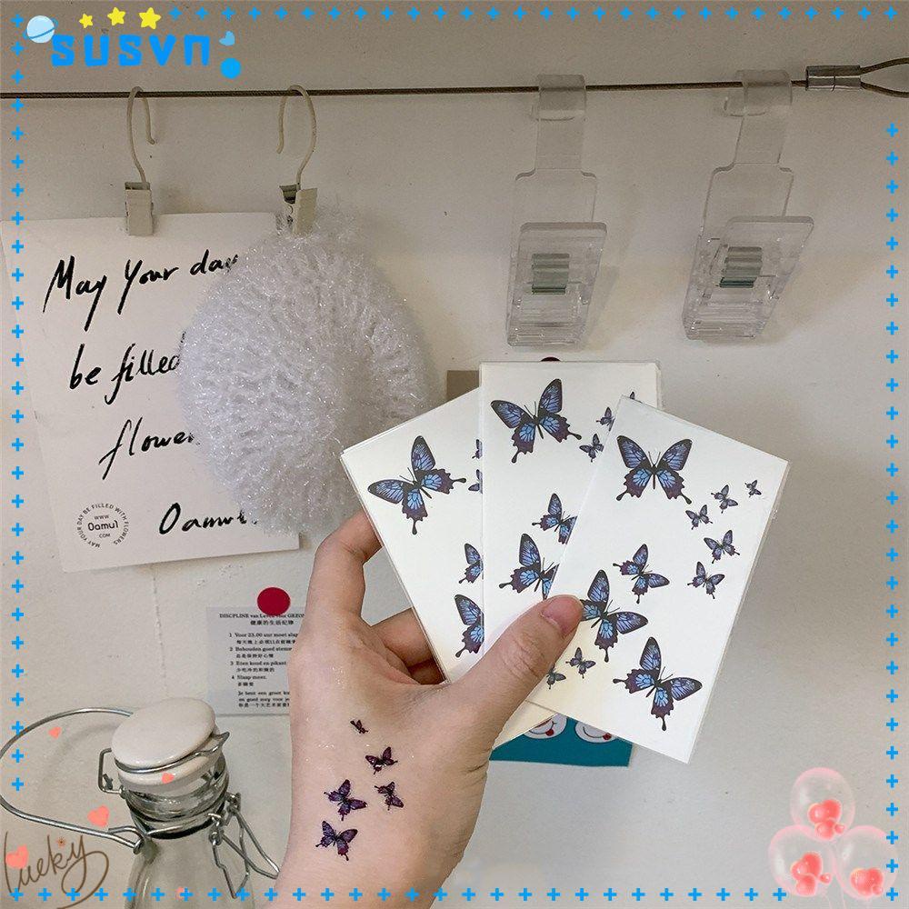 Miếng dán hình xăm cơ thể tạm thời chống thấm nước họa tiết bướm xanh 3d cho nam và nữ