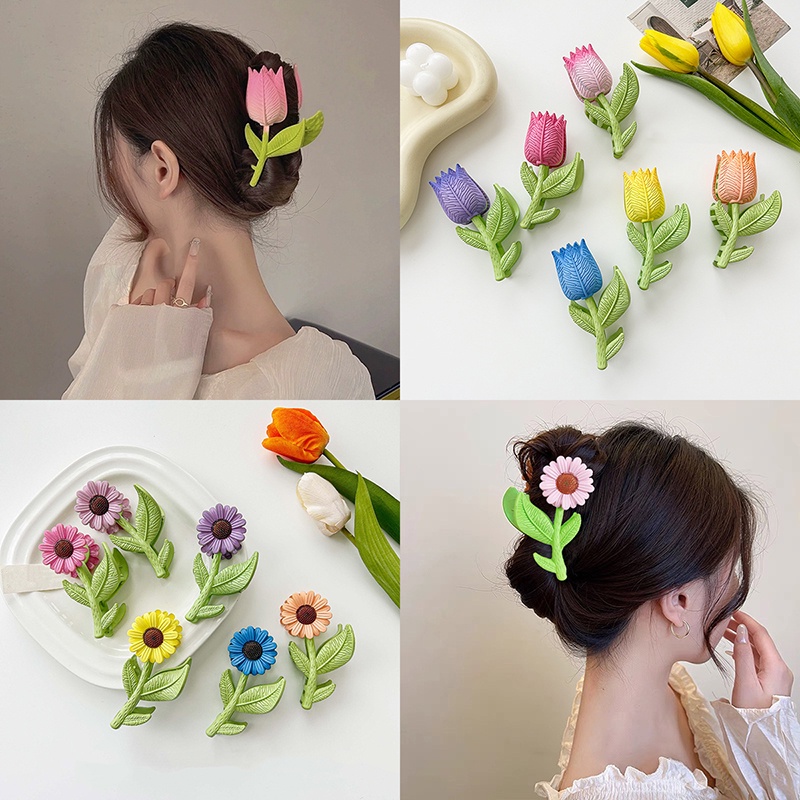 Kẹp tóc AIJOLEN hình hoa tulip bằng nhựa thời trang cho nữ