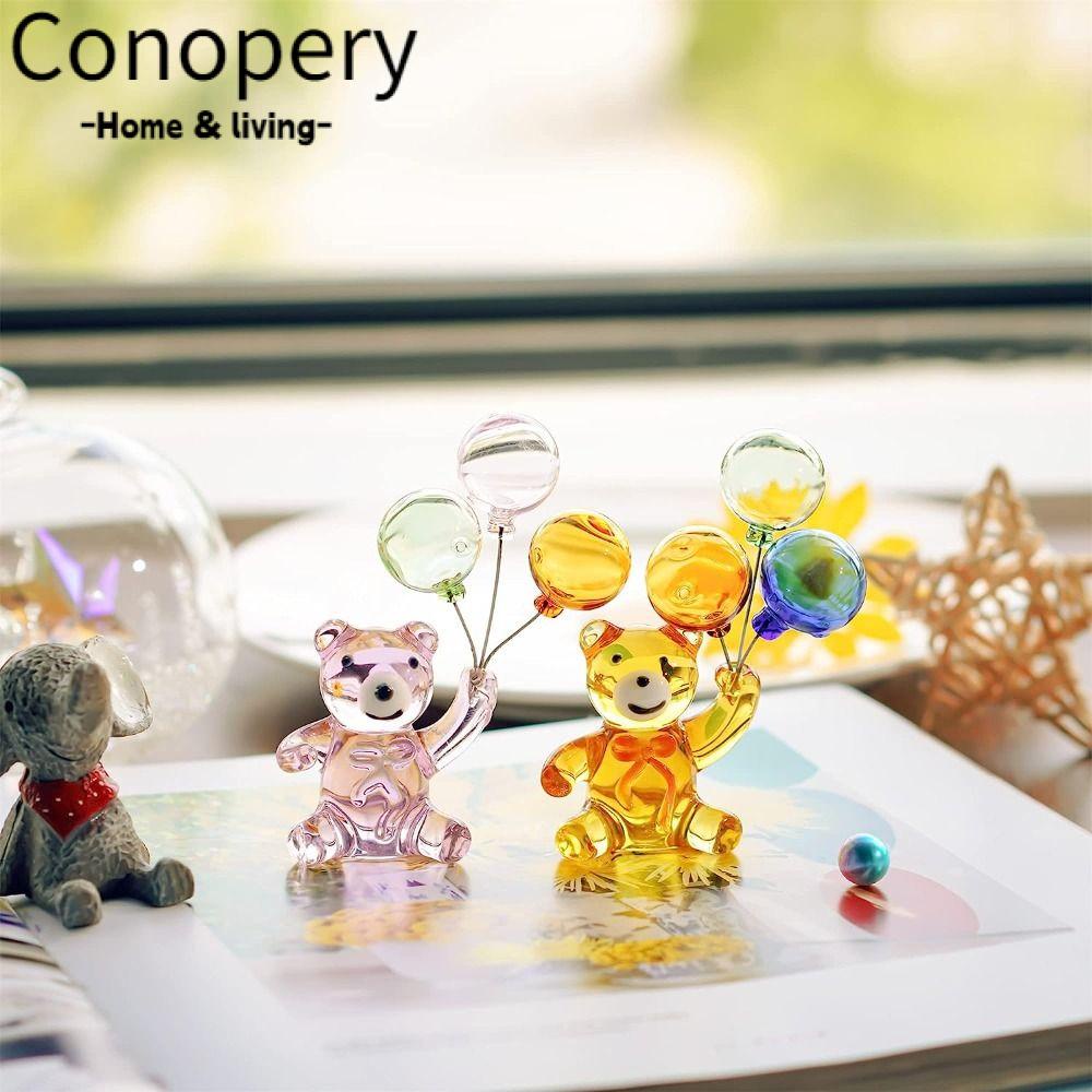 Conopery Bộ 2 Bức Tượng Gấu Thủy Tinh Màu Trắng Hồng Pha Lê Trang Trí Văn Phòng