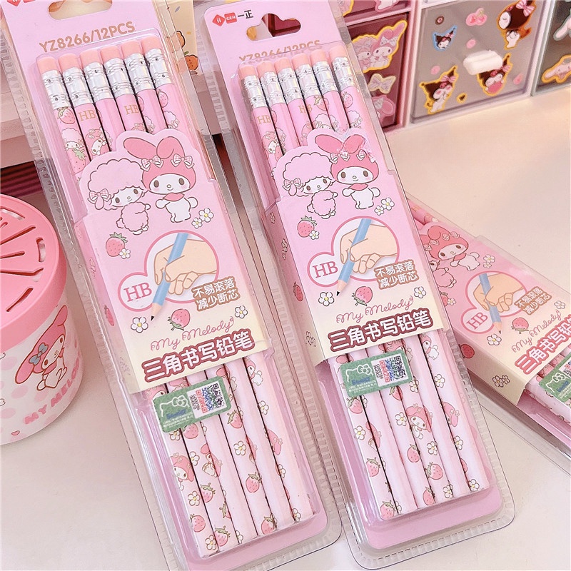 SANRIO Set 12 Bút Chì Vẽ 2B Đầu Lục Giác