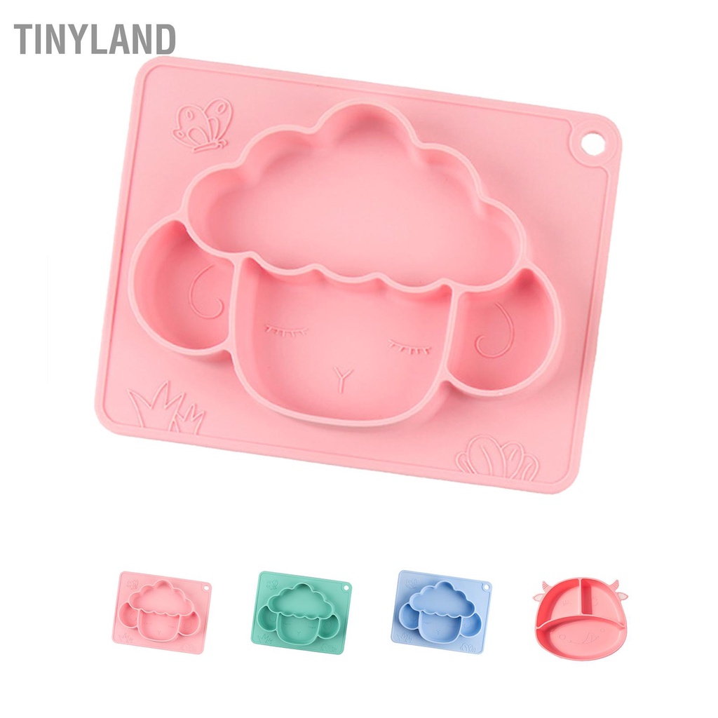 Hàng HOT TinyLand Đĩa Ăn Cho Bé Chia Lưới Hoạt Hình Động Vật Chống Trượt Silicone Trẻ Em