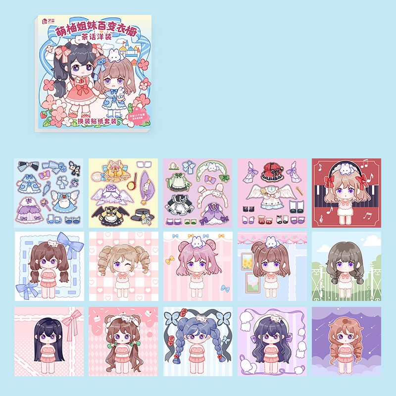 Dress up sticker for kids girl phim hoạt hình dễ thương kawaii girl makeup stickers diy character quần áo dán trang điểm đồ dùng học sinh yk