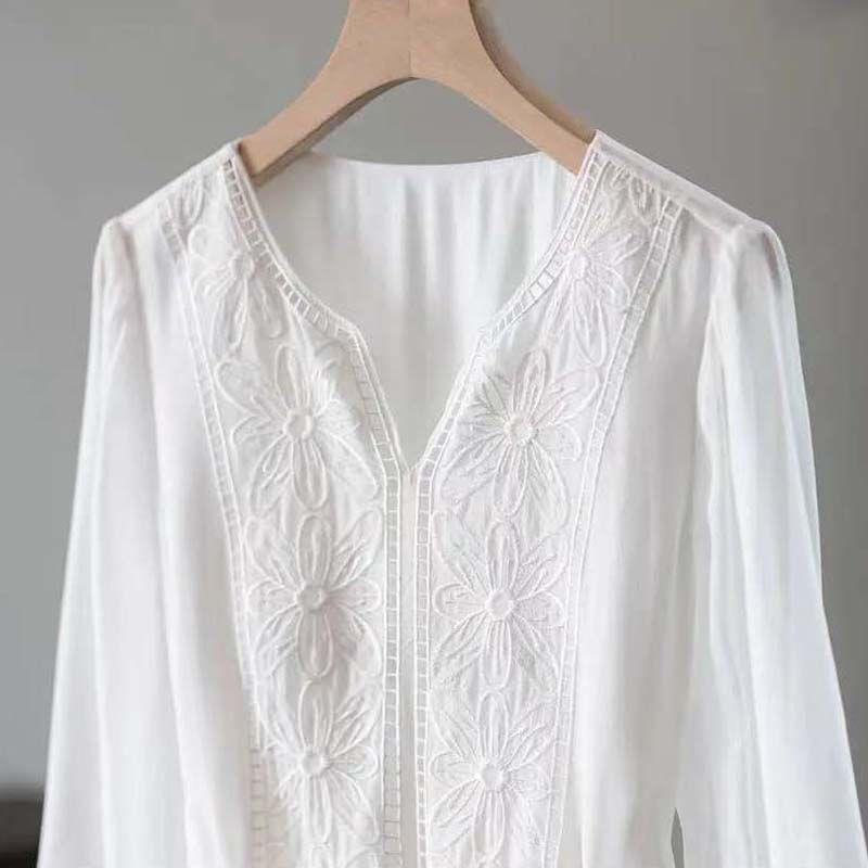 Đầm Voan Trắng Dáng Rộng Thêu Họa Tiết Thời Trang Mùa Hè 2023 Chất Lượng Cao