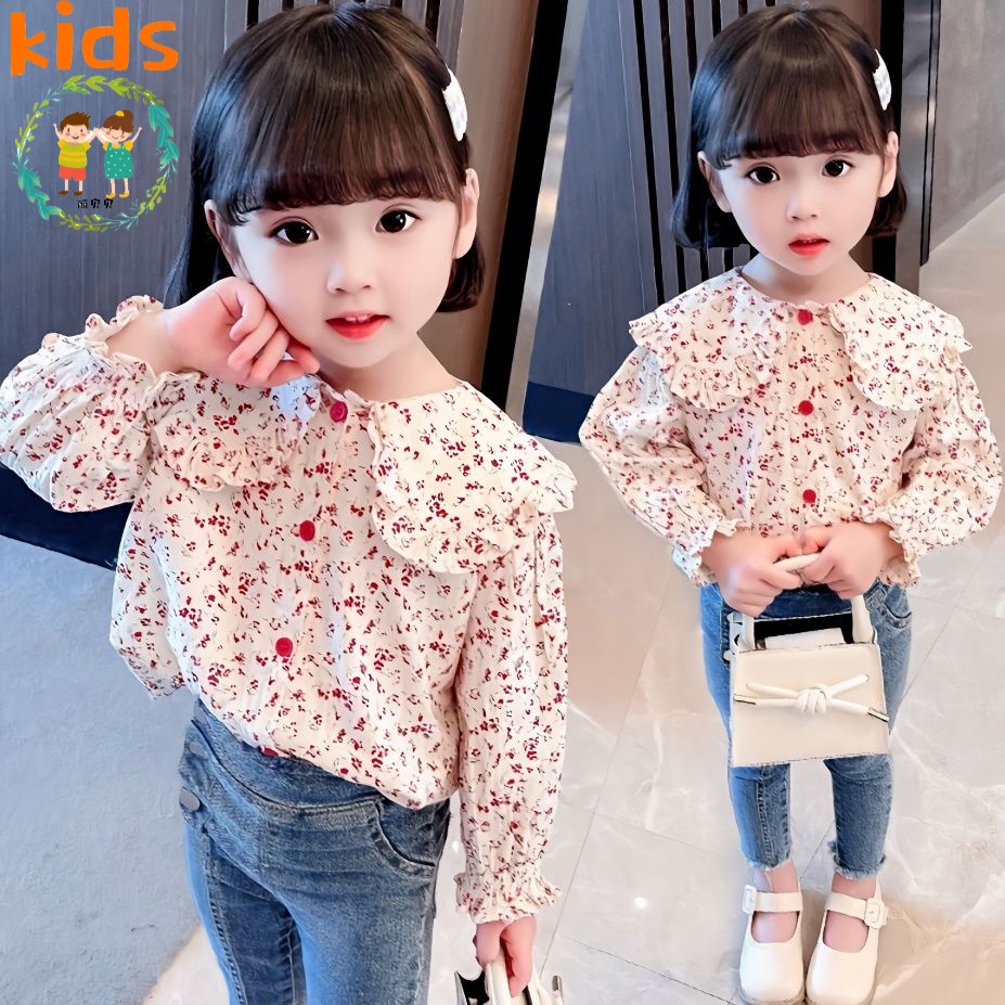 Áo Sơ Mi Cotton Tay Dài Phong Cách Phương Tây Thời Trang Xuân Thu Dành Cho Bé Gái 3-5 - 8-10 - 12-13 Tuổi
