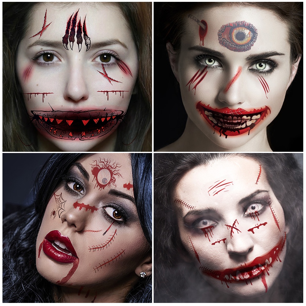 Terror party demon cosplay hình xăm sticker halloween dùng một lần dán mặt phù thủy siêu mỏng