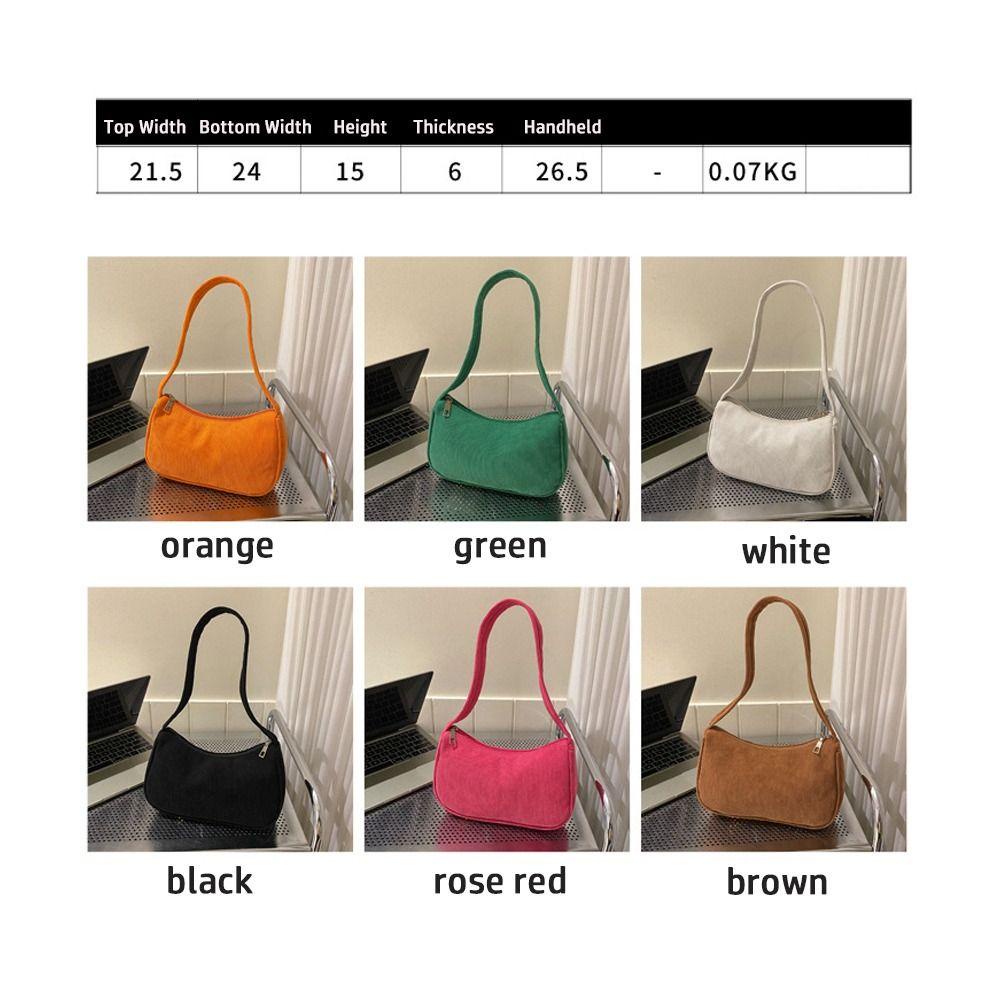 Túi Xách Đeo Dưới Cánh Tay Vải Nhung Kẻ Màu Trơn Có Khóa Kéo Kiểu Vintage Hàn Quốc Cho Nữ