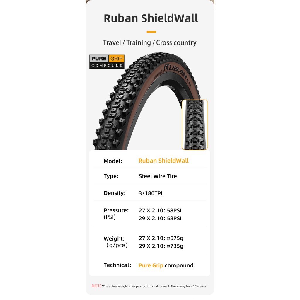 Lốp xe đạp leo núi continental ruban 27.5x2.1 29x2.1 màu nâu cho xe đạp leo núi e-bikes cross country