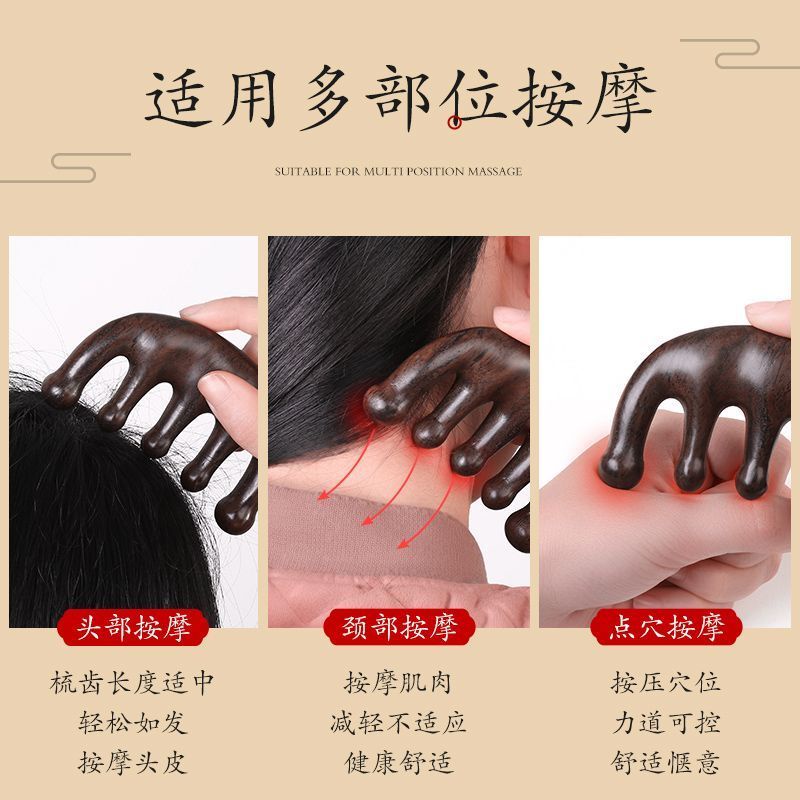 Lược Chải Tóc meridian Mát Xa Đầu Răng Lớn Răng Lớn Bằng Gỗ Mun Dành Cho Gia Đình