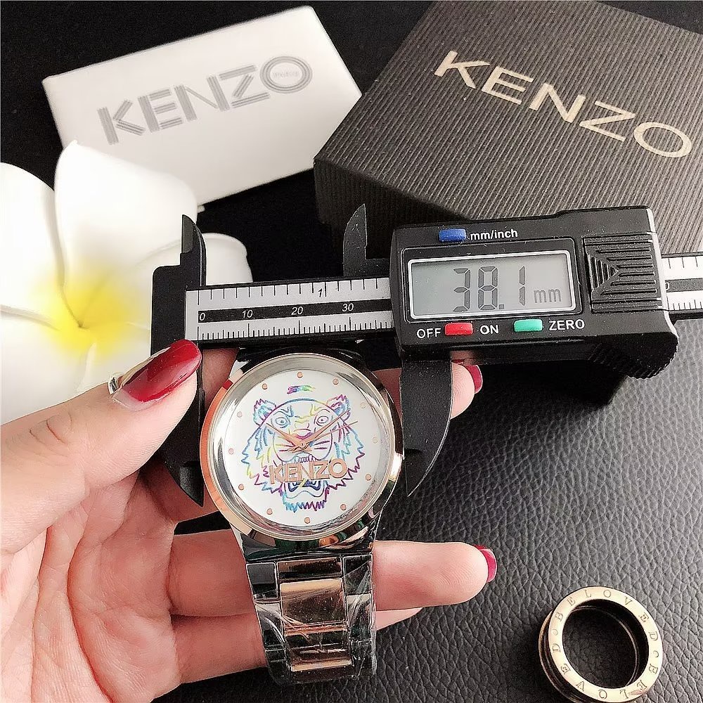 Đồng Hồ Đeo Tay Mặt Tròn In Hình Kenzo Dây Da Thời Trang Cho Cặp Đôi