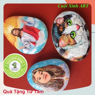 Tranh đá cuội mini hình con mèo TT