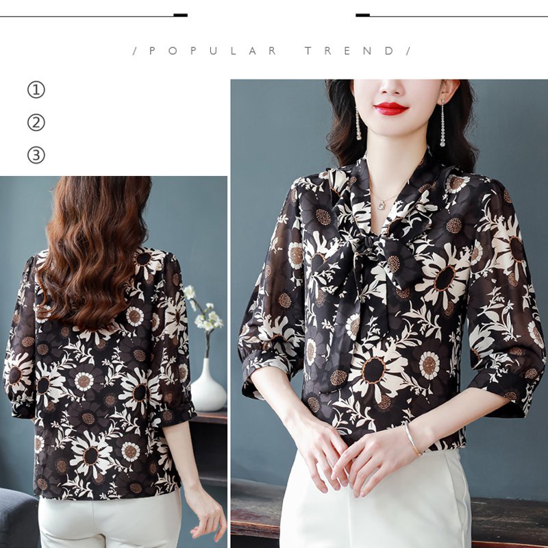 Áo Sơ Mi Chiffon Tay Lỡ 3 / 4 In Họa Tiết Thời Trang Mùa Hè Cho Nữ