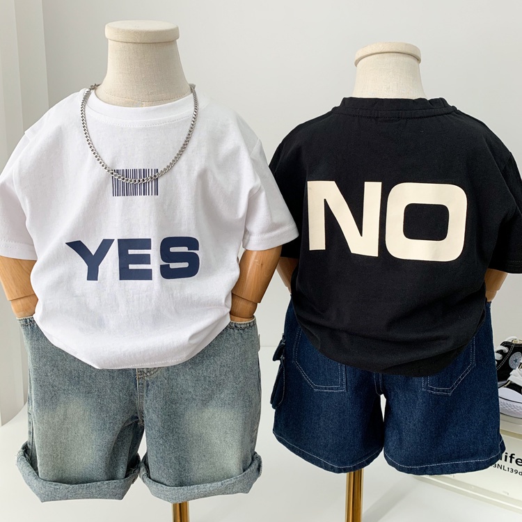 Áo Thun Tay Ngắn Chất Liệu 100% Cotton In Chữ Đơn Giản Trẻ Trung Dành Cho Bé