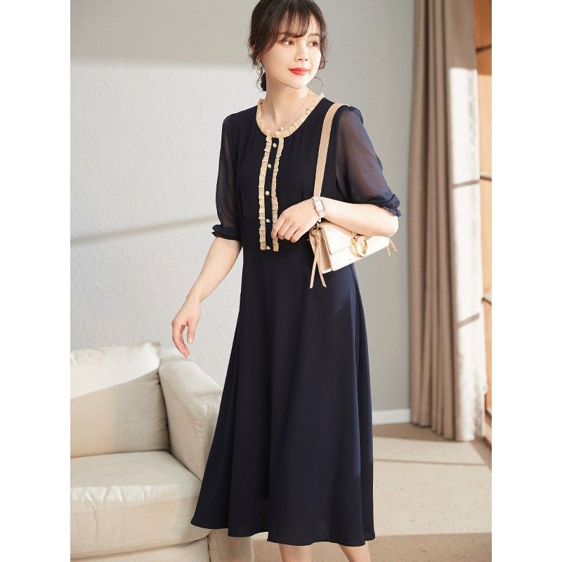 Đầm Chiffon Tay Ngắn Thời Trang Mùa Hè 2023 Cho Nữ Trung Niên