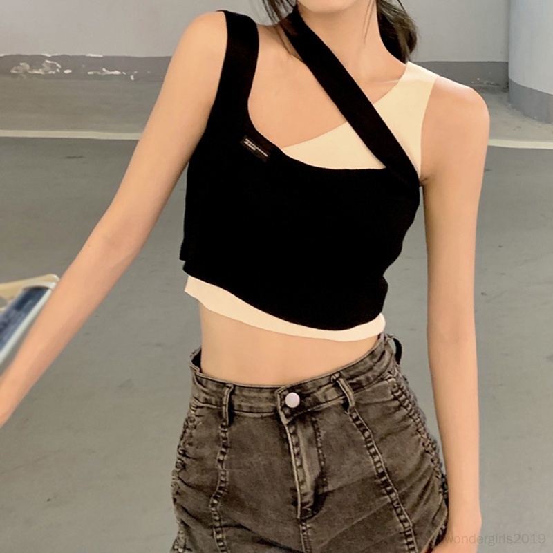 Áo Croptop Giả Hai Lớp Phong Cách Hàn Quốc Thời Trang Mùa Hè Cho Nữ