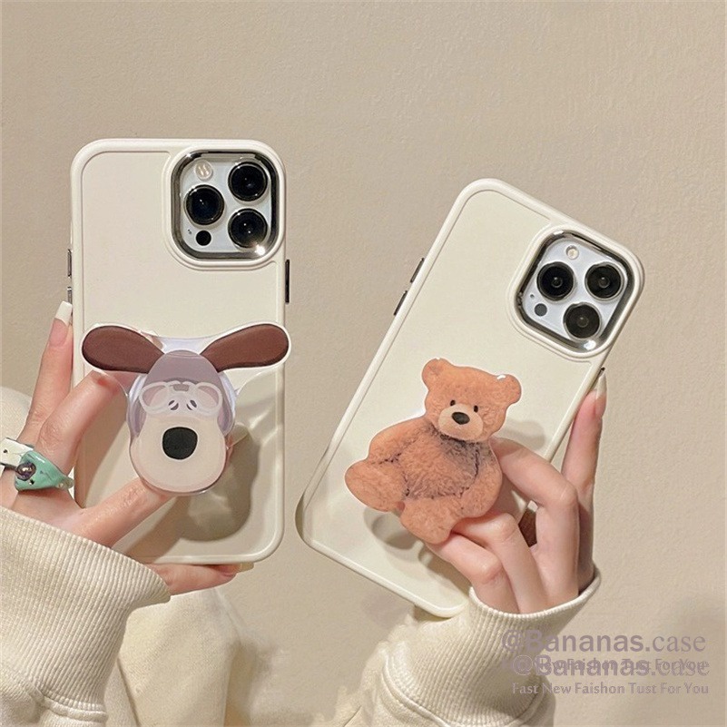 Ốp Điện Thoại Màu Trơn Hình Chú Chó + Giá Đỡ Kim Loại Cho iphone 15 14 13 12 11 pro max x xs xr xs max 7 8 plus se2020