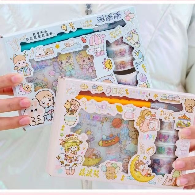 Hộp sticker và băng keo dán trang trí sổ lưu niệm DIY họa tiết hoạt hình dễ thương SHERI