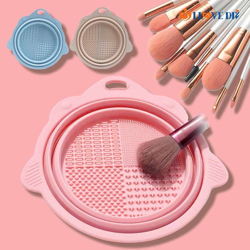 Multi-function silicone makeup brush cleaning bowl / powder puff beauty scrubber pad / foldable eyeshadow brushes wash mat