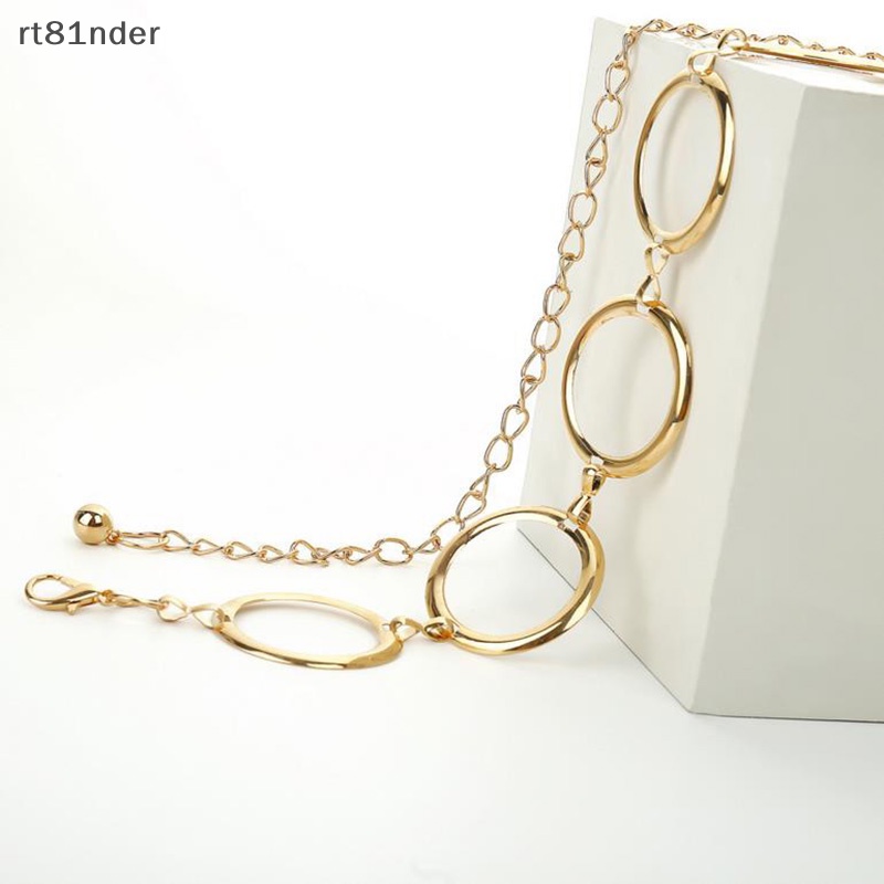 Rt thời trang phụ nữ vòng tròn đầy đủ kim loại chuỗi rộng thắt lưng váy thắt lưng điều chỉnh dây thắt lưng n