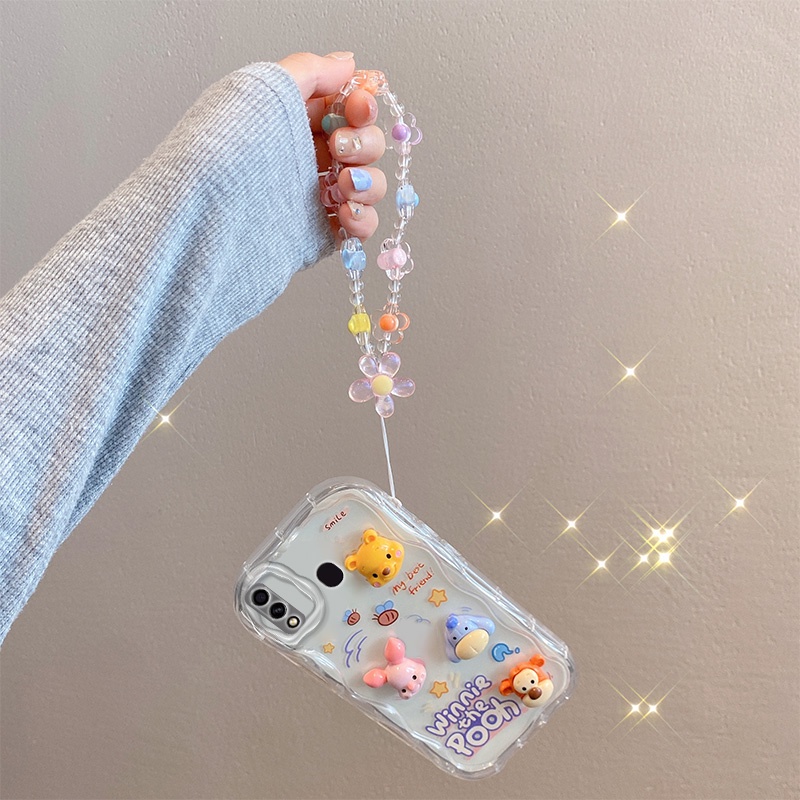 Đối với samsung a02 m02 a022 m022 a02s a025 m02s f02s a03 a10 a10s m10s búp bê dễ thương vỏ điện thoại hình hoạt hình gợn sóng lớn có vòng đeo tay cho bé gái