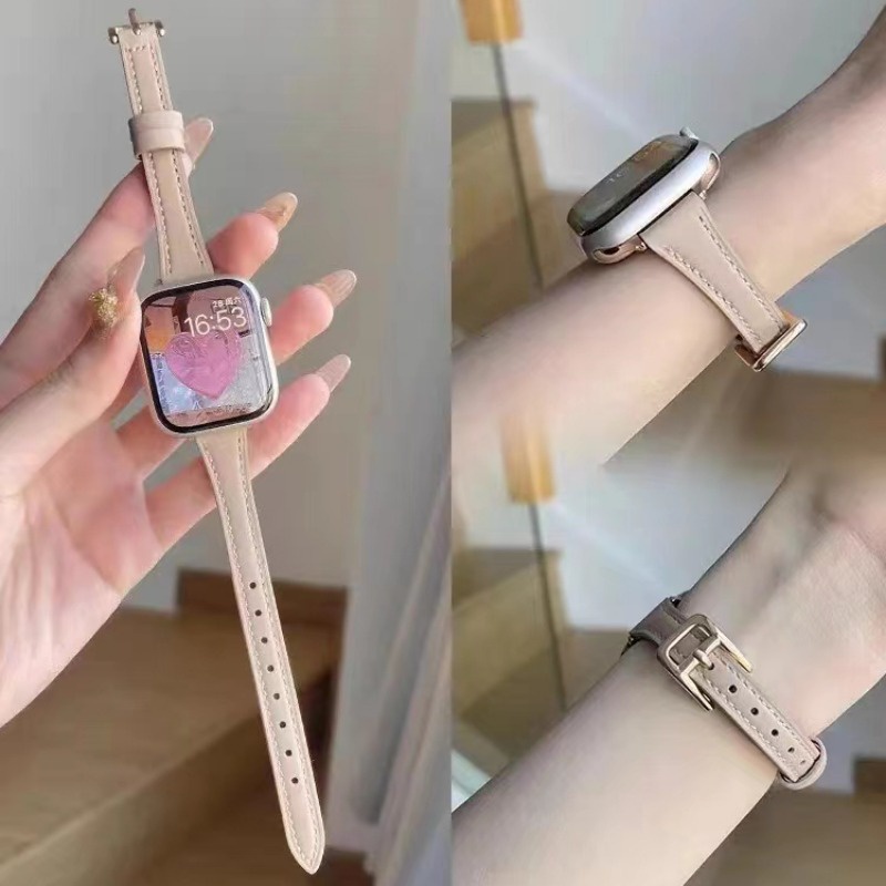 Dây đeo bằng da mỏng cho apple watch series 7 8 3 4 4 se 5 vòng đeo tay cho iwatch 7 49mm 45mm 44mm 42mm 41mm 40mm 38mm