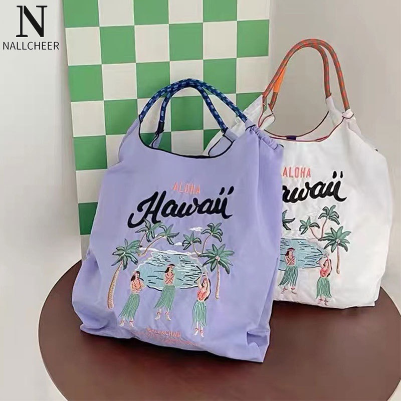 Túi đeo vai nữ nallcheer túi vải tote thêu nhật bản dung tích lớn thông thường