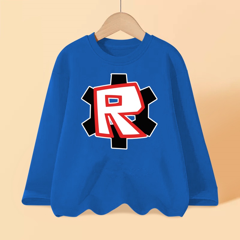 10-11-12 tuổi bé trai áo sơ mi dài tay roblox in t-shirt cotton quần áo mùa thu