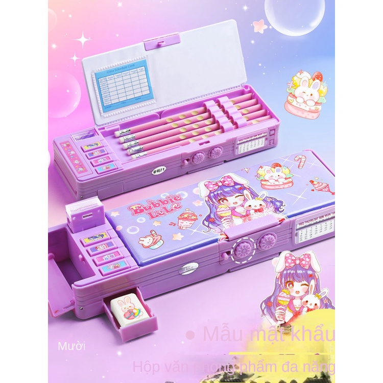 Hộp Đựng Bút Hai Ngăn Tự Động Đa Năng In Hoạt Hình Dễ Thương Cho Bạn Gái