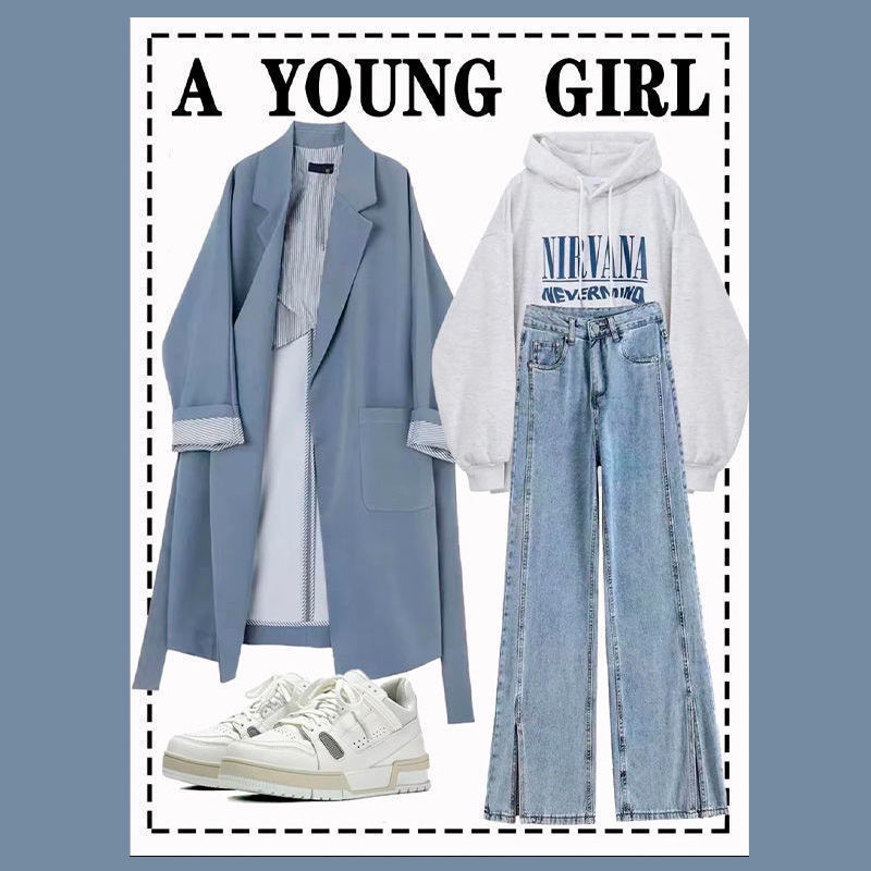 Bộ Áo Khoác Gió + Quần Jeans Ống Rộng Thời Trang Mùa Thu Phong Cách Mới 2023 Cho Nữ#0804#