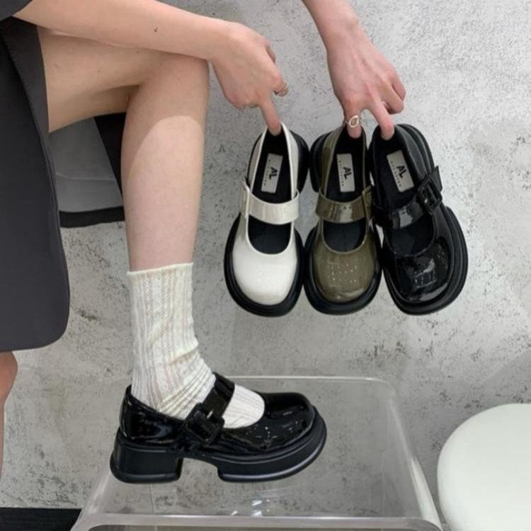 Vintage mary jane đế dày giày slip-on tăng chiều cao cho phụ nữ 2023 thời trang thông thường mới giày trượt đa năng cho phụ nữ