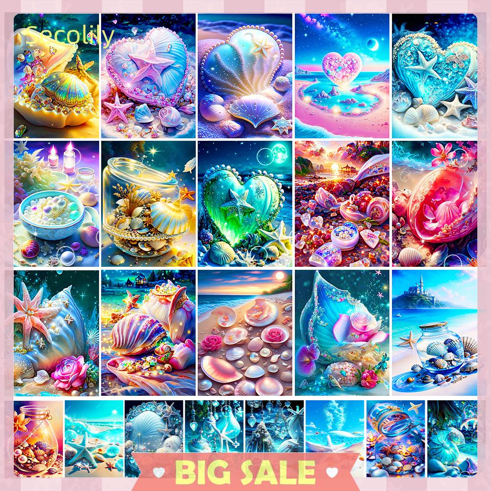 5d diy full round khoan tranh kim cương fantasy shell starfish trang trí nội thất