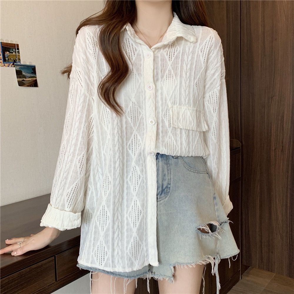 Áo Sơ Mi Dài Tay Chống Nắng Thiết Kế Đục Lỗ Phong Cách Pháp Thời Trang Mùa Hè