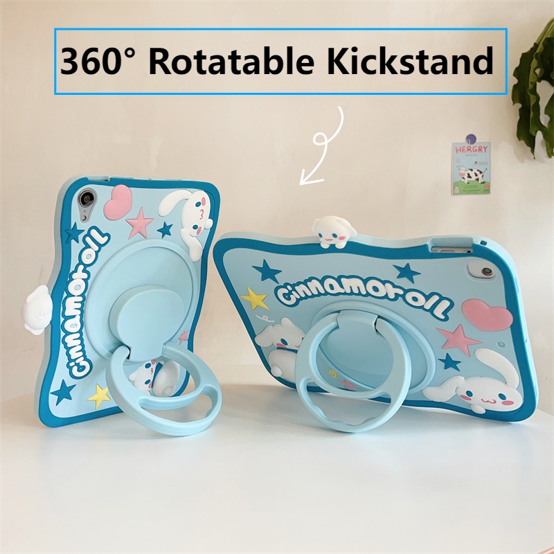 Dành cho ipad 10 pro phim hoạt hình 3d dễ thương sanrio cinnamoroll 360° Vỏ silicon có thể xoay được cho ipad pro 11 / ipad 10.2 / ipad 9.7 / ipad air 4 air5 / ipad mini 6 5 4 3 2 1 vỏ máy tính bảng mềm