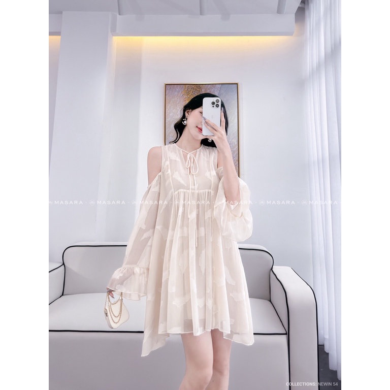 ĐẦM TƠ XƯỚC LÔNG VŨ MÀU KEM