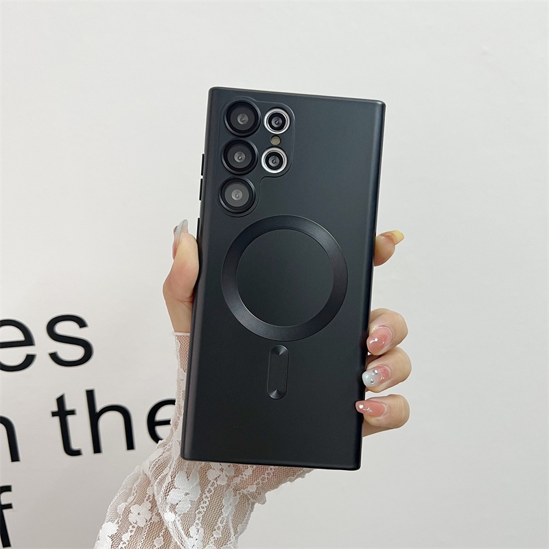 Vỏ bọc phong cách doanh nhân sang trọng chống vân tay mờ vỏ điện thoại sạc từ tính cho samsung galaxy s23 s21 s22 ultra plus kính bảo vệ ống kính máy ảnh