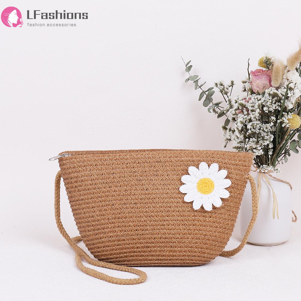 ❀ Áo Thun In Chữ Lovefashionss Thời Trang ❀ Phụ nữ thời trang rơm dệt hoa dây kéo vai messenger Túi cói nữ