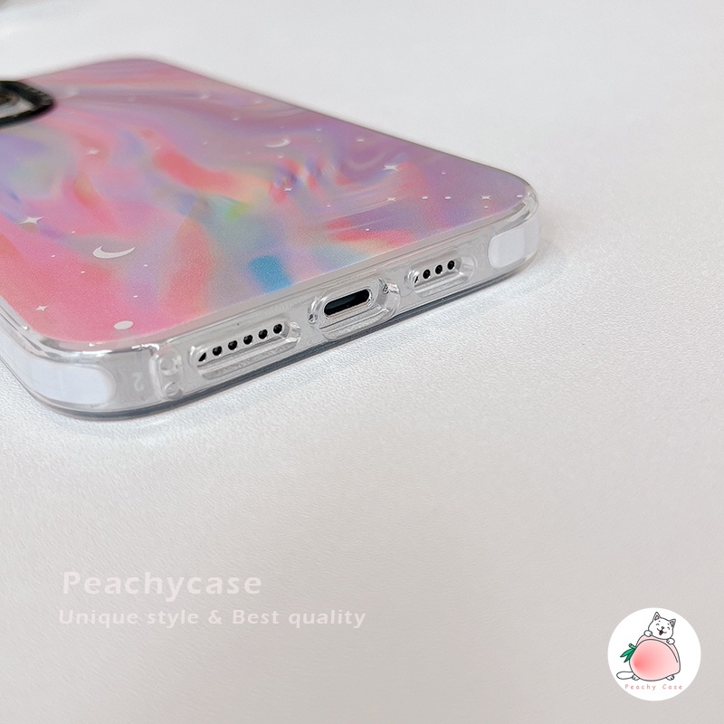 Dreamy laser aurora moon star pink phone case cho iphone 14 13 12 pro max 11 iphone13 13promax soft tpu shock proof protector Ốp điện thoại