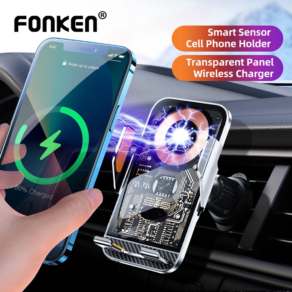 Bộ sạc không dây FONKEN trên ô tô fonken giá đỡ điện thoại trên ô tô tự động cho ip samsung 15w qi trạm sạc nhanh