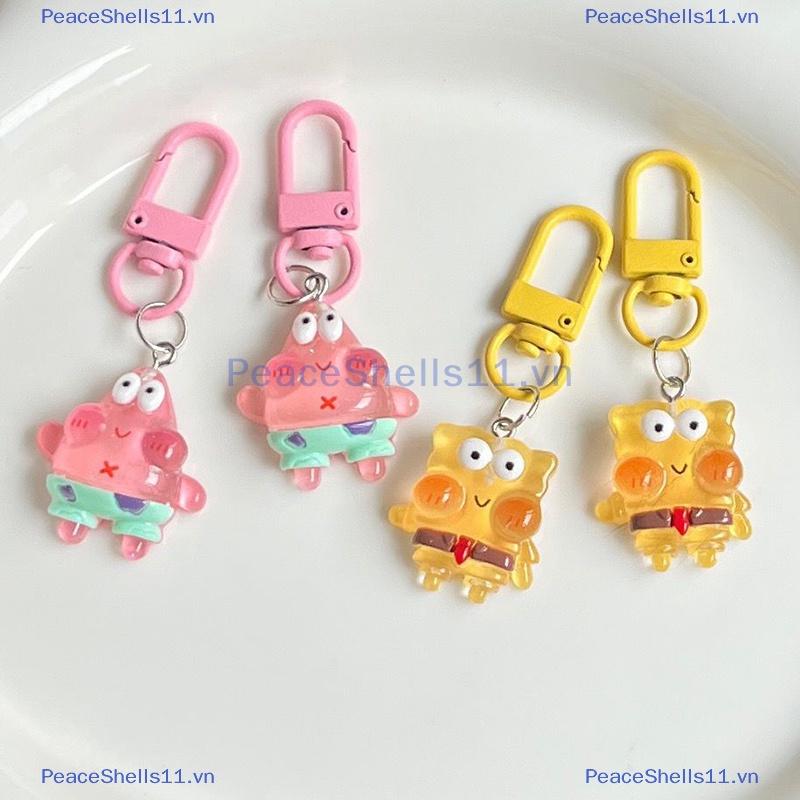 Peaceshells kawaii spongebobed patrick star squidward keychain mặt dây chuyền hoạt hình dễ thương cô gái ba lô đồ trang sức bestie friend gift.
