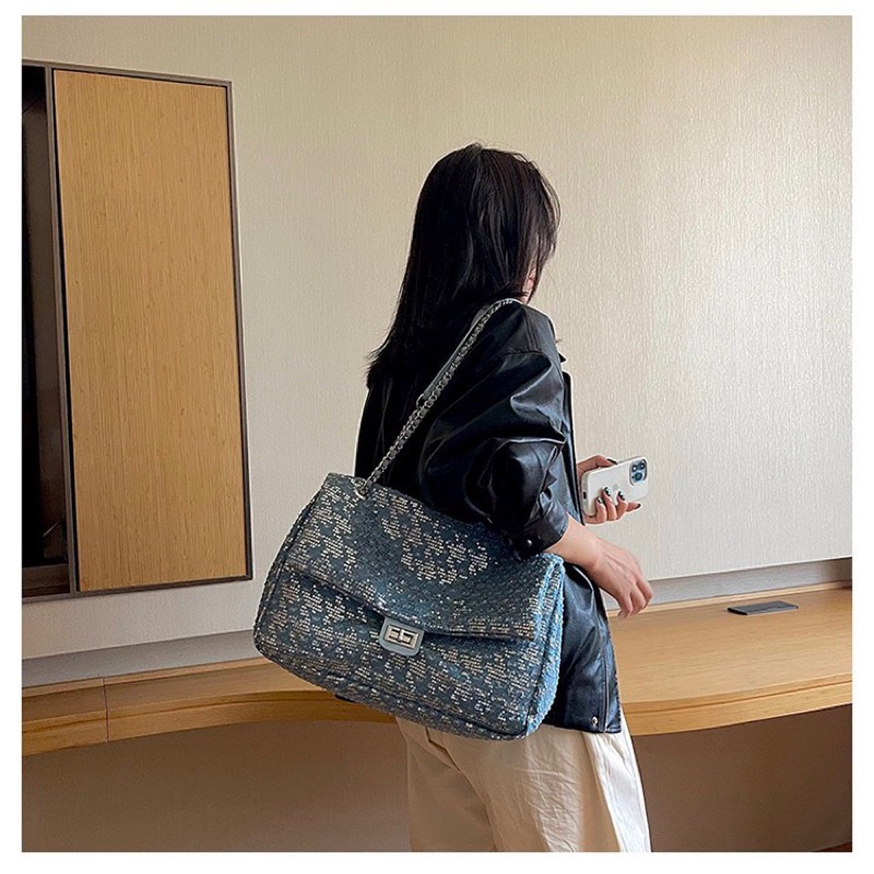 Túi xách nữ classic big size Trendy 2023 nhũ xanh size 38cm-TA005