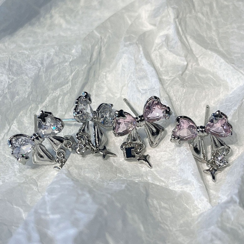 Đôi Bông Tai Hình Nơ Đính Đá zircon Thời Trang Mùa Thu