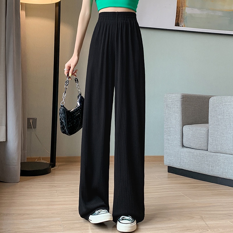 Ice silk wide-leg pants phụ nữ spring autumn thin style voan high waist drape loose straight slimmer look casual floor mopp