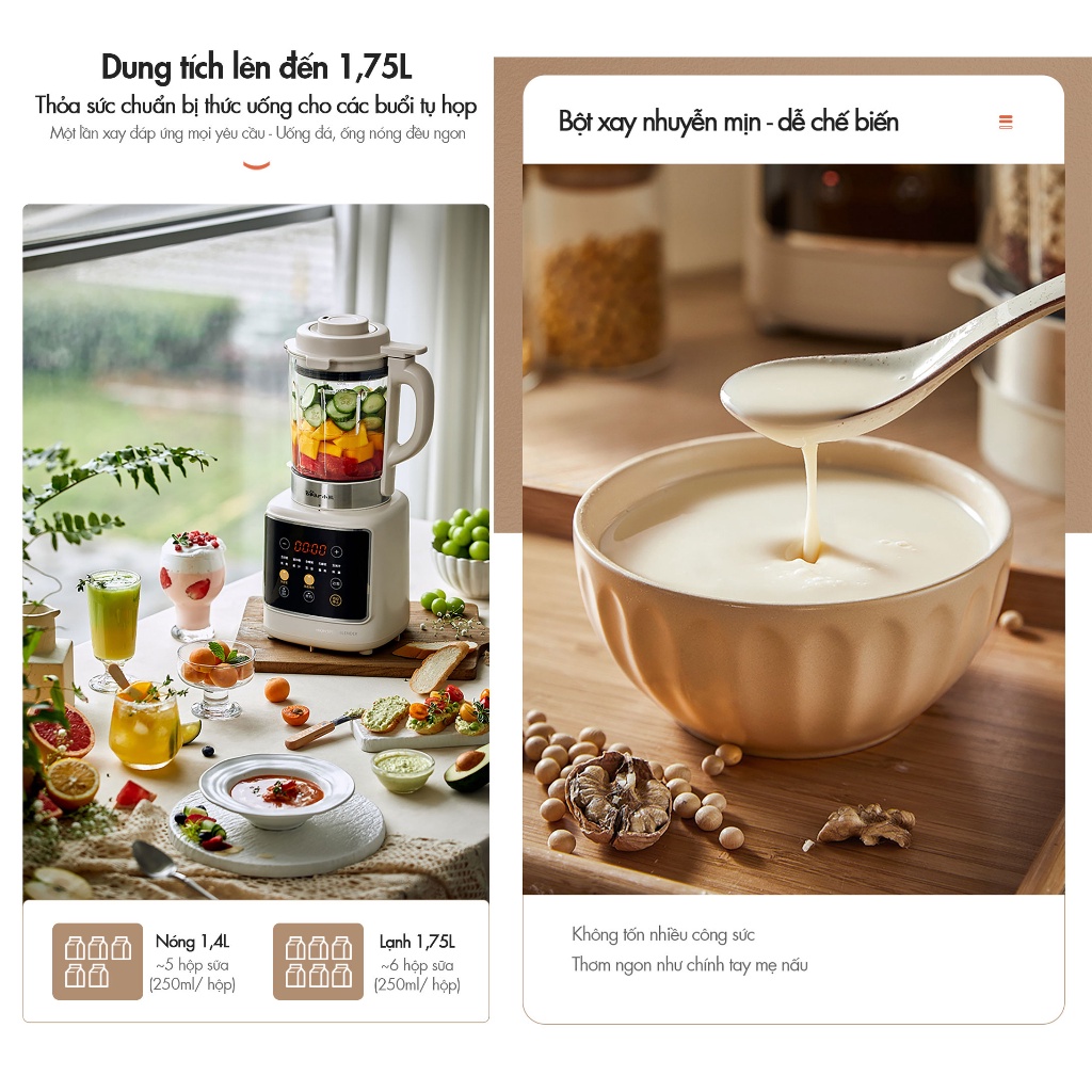 Máy làm sữa hạt đa năng 1.75L Bear PBJ-D10T1 - Hàng chính hãng BH 18 tháng