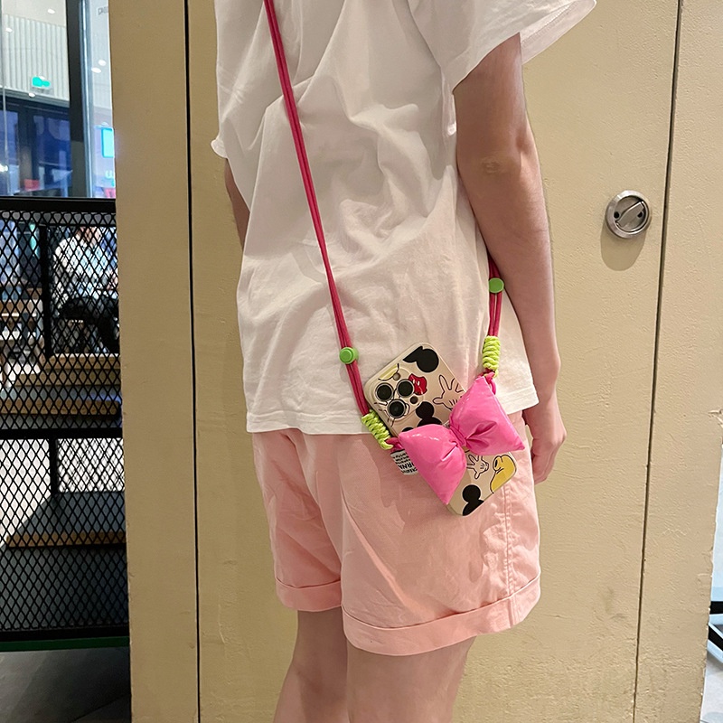 Ere1 công chúa dopamine bowknot phim hoạt hình điện thoại di động kẹp lưng dễ thương chuỗi chéo búp bê