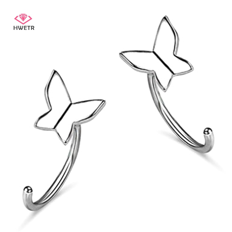 Bông tai nữ HWETR dạng vòng mở màu bạc pha lê dễ thương thời trang mới