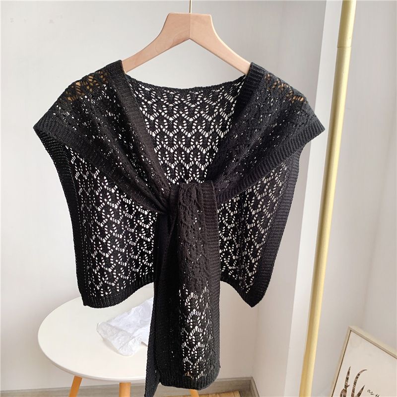 Shawl women ultra-light thin hollow knitted shawl new style high-end air conditioning room knotted small waistcoat