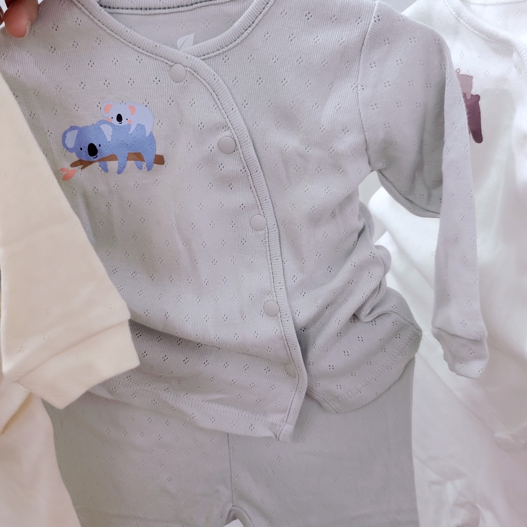 Đồ bộ quần áo dài tay sơ sinh Lullaby cúc cài lệch vải cotton lỗ thoáng 4 mùa cho bé trai bé gái 0-6 tháng