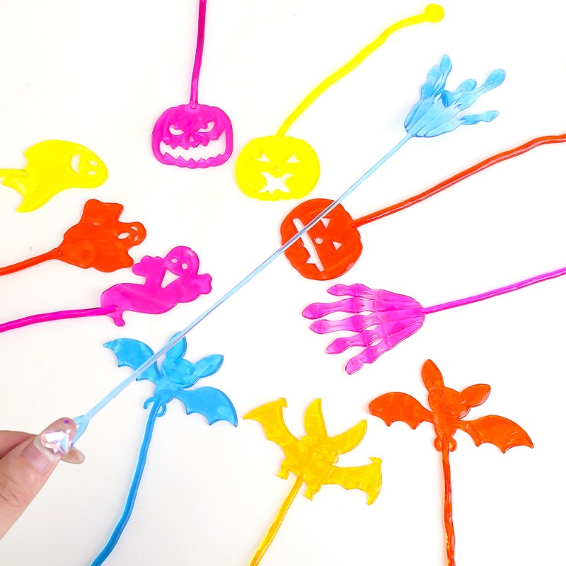 Halloween vui nhộn dơi ma bàn tay bí ngô đồ chơi đàn hồi dính màu rắn có thể co giãn đàn hồi đồ chơi dính cho trẻ em quà tặng
