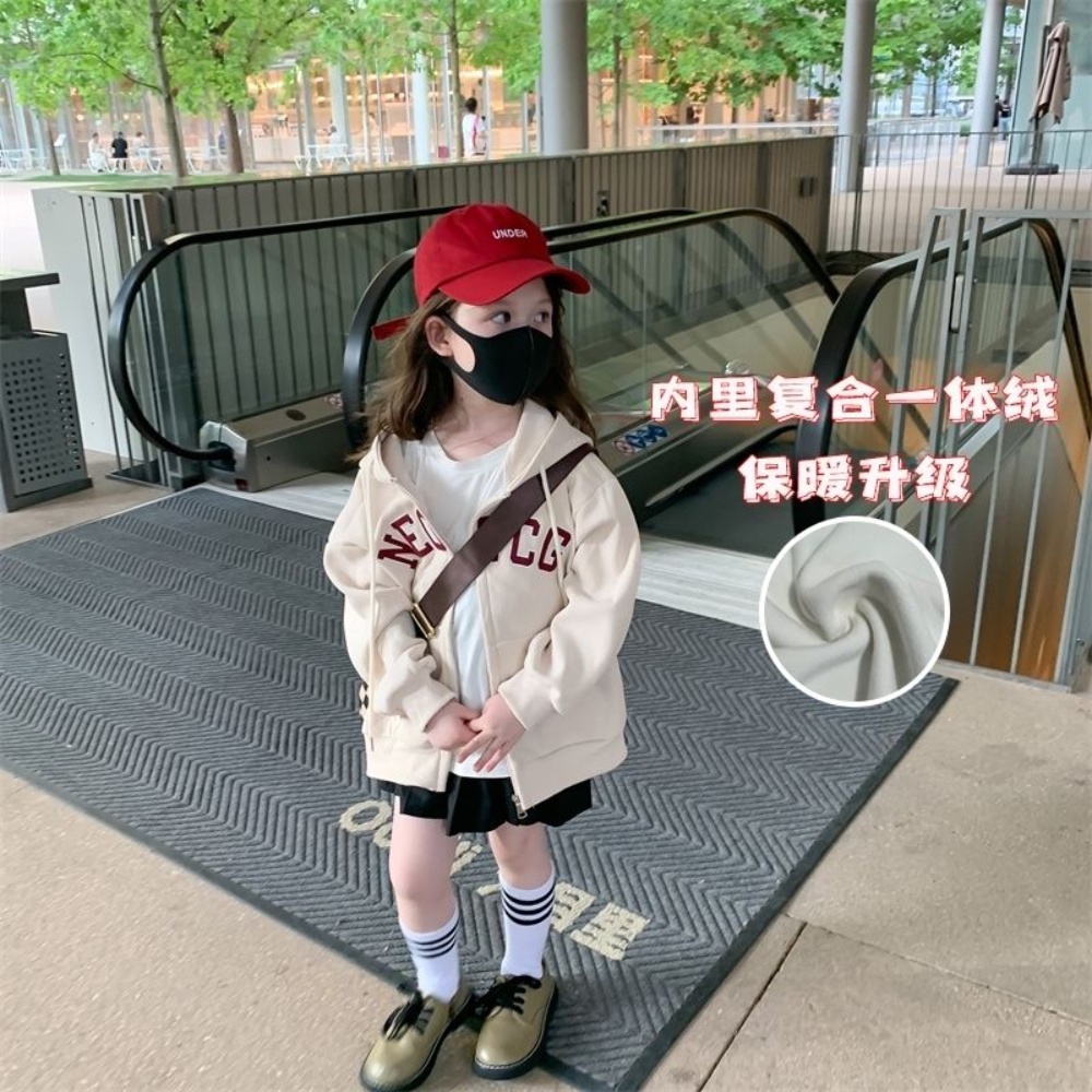 Áo khoác có mũ cho bé gái mùa thu phong cách hàn quốc áo khoác mùa xuân và mùa thu áo len lông cừu giản dị cho bé áo len cardigan phong cách phương tây